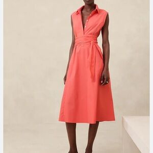 NWT Banana Republic Poplin Cross-Waist Midi Dress vneck cotton peach color sz M